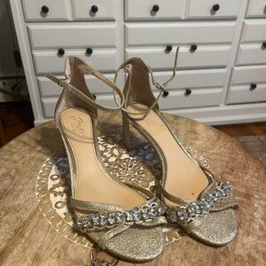 Jewel Badgley Mischka Gold Jeweled Block Heels